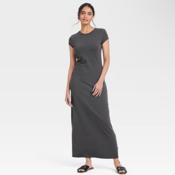 A New Day Women’s Dark Gray Short Sleeve Knit Maxi Dress Size L - Picture 1 of 12